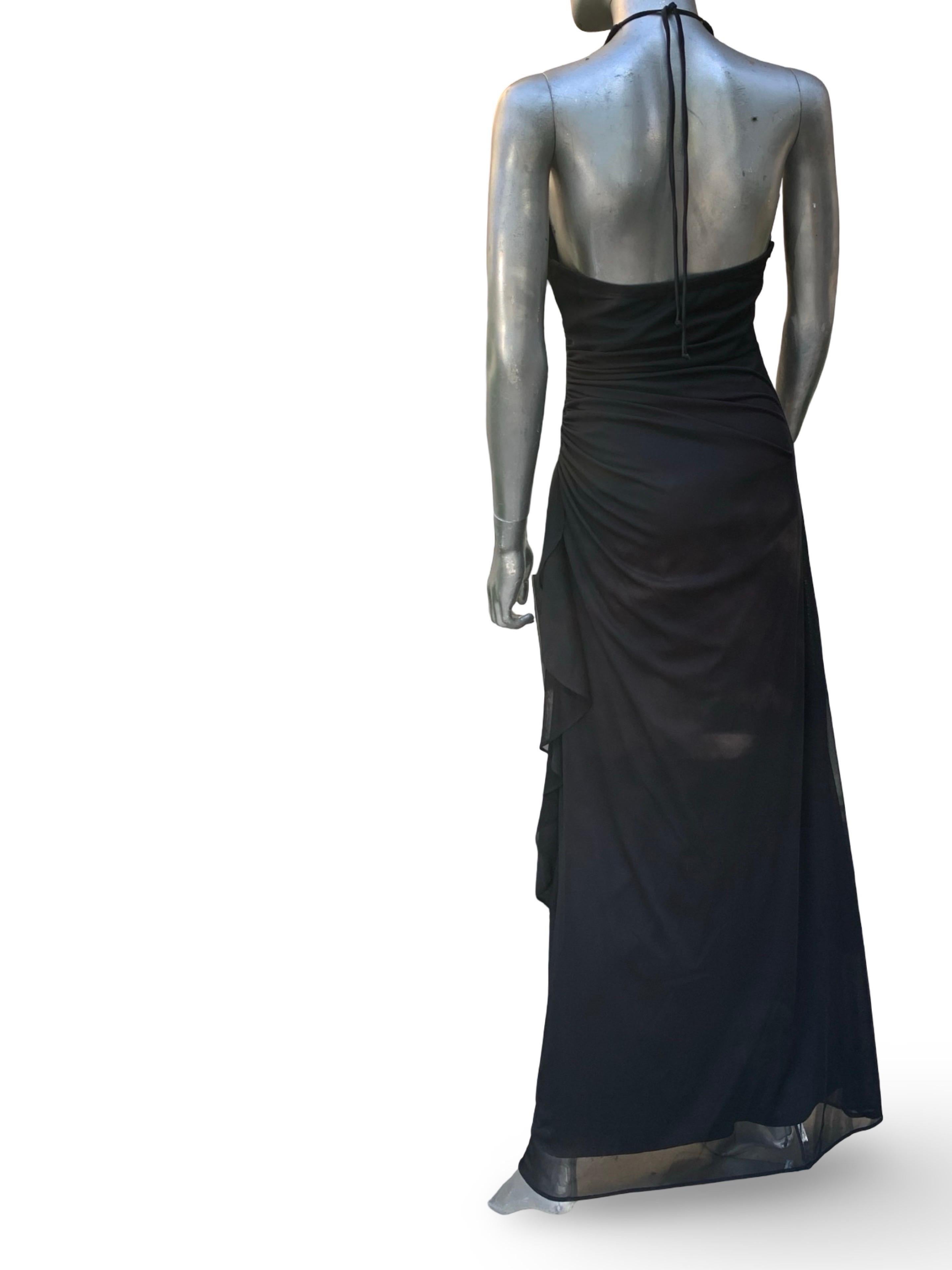 Vintage Sexy und schick Schwarz Jersey Drapiert Halter Langes Kleid im Angebot 1