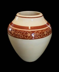 Vintage Sgraffito Decorated & Glazed Ceramic Vase - Signed - Late 20th Century