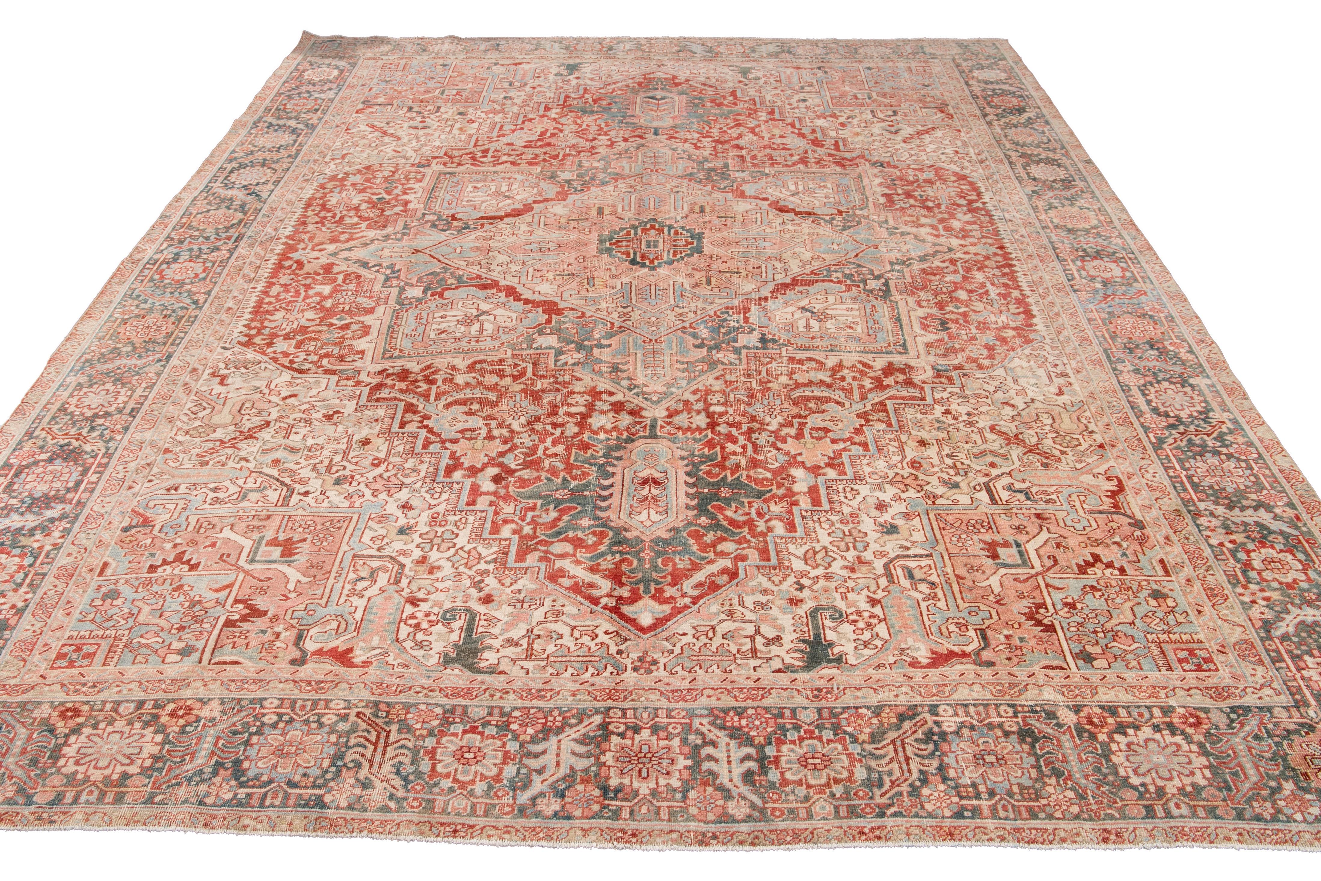 Heriz Serapi Vintage Shabby Chic Heriz Handmade Wool Rug For Sale