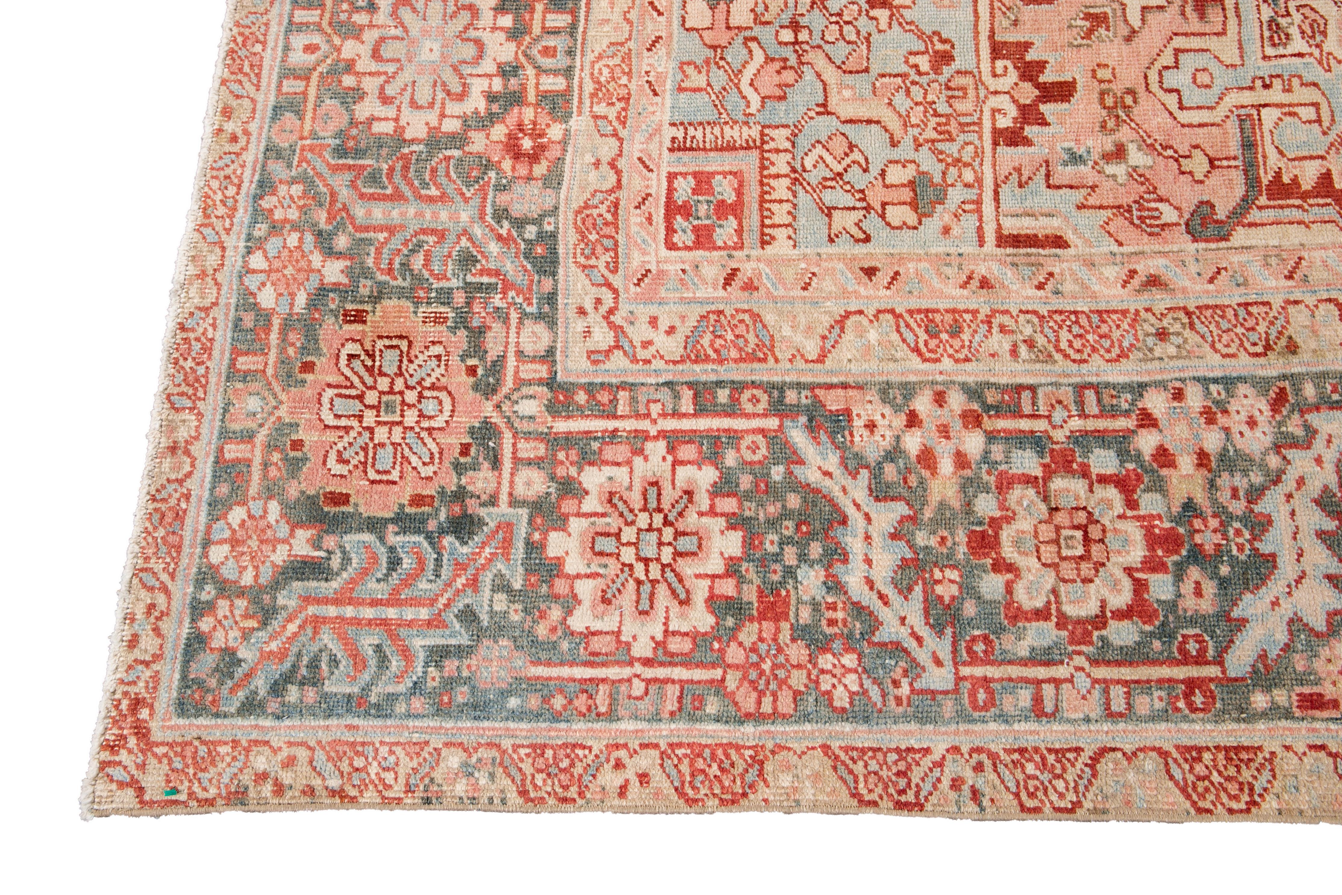 Hand-Knotted Vintage Shabby Chic Heriz Handmade Wool Rug For Sale
