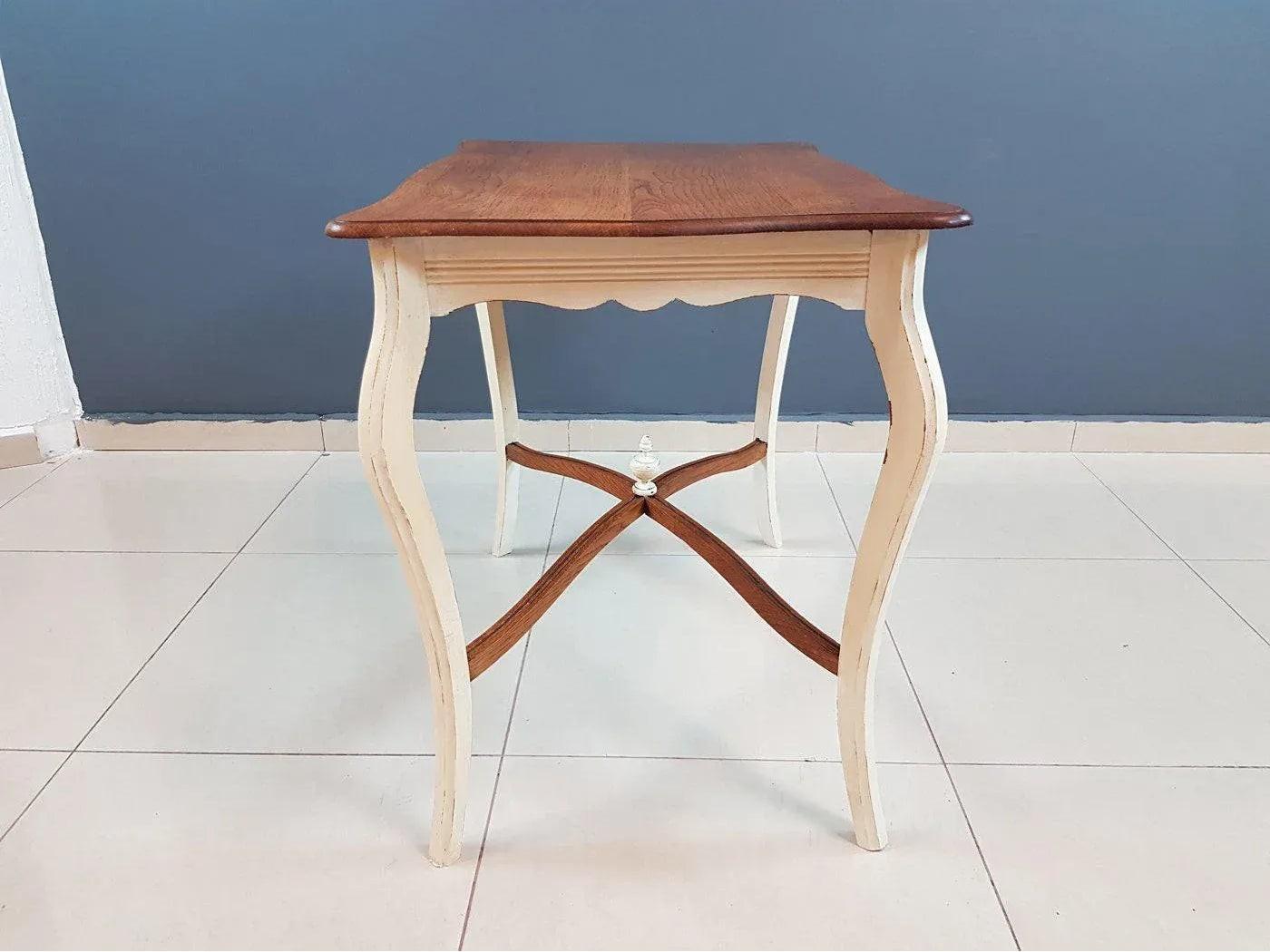 French Vintage Shabby Chic Louis XV Style Side Table on Cabriole Legs For Sale
