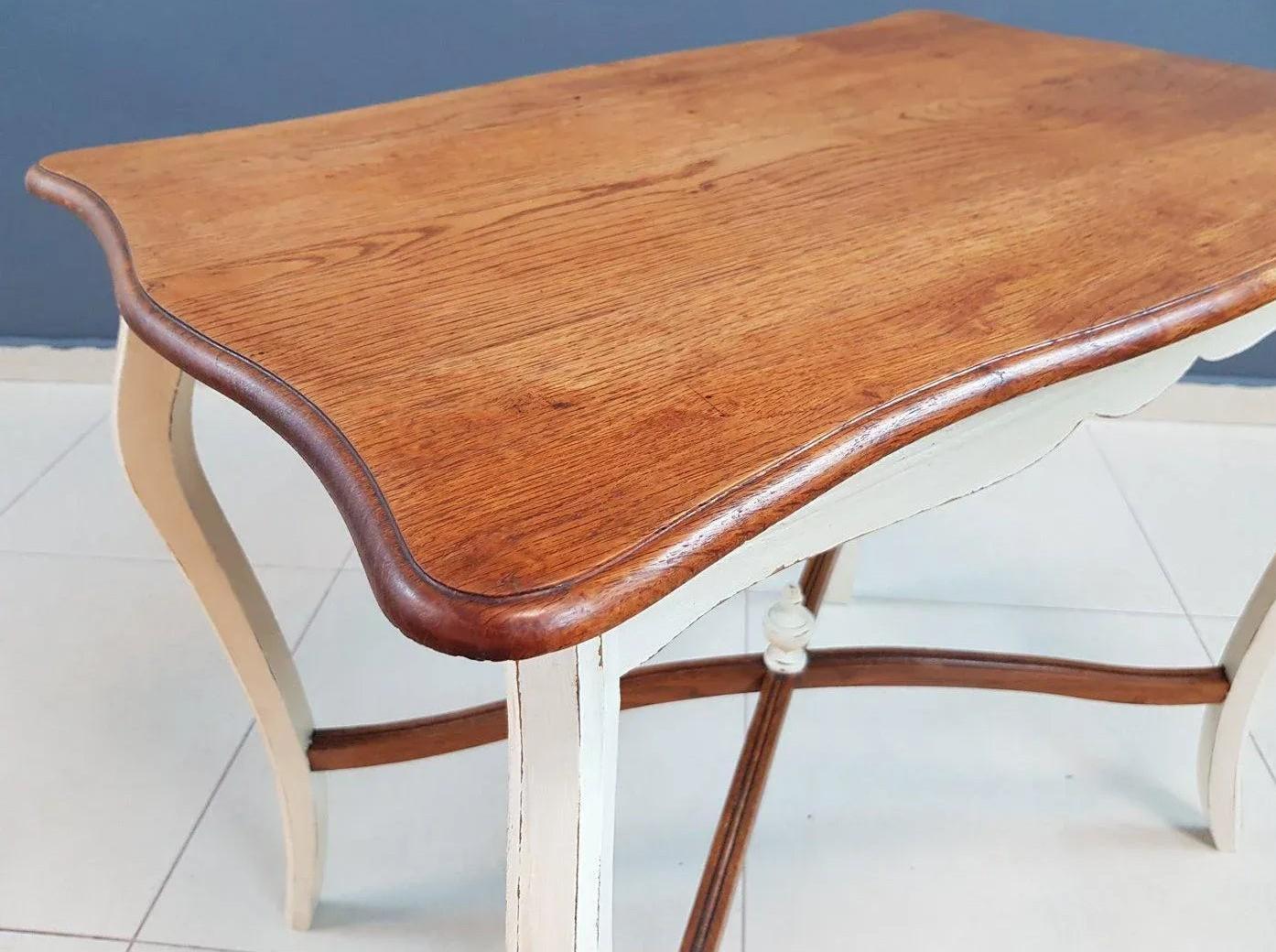Wood Vintage Shabby Chic Louis XV Style Side Table on Cabriole Legs For Sale