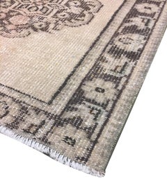 Vintage Shabby Chic Turkish Oatmeal Oushak Hand Knotted Runner 2'9 x 10'1