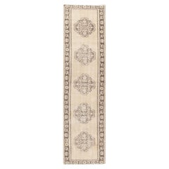 Vintage Shabby Chic Turkish Oatmeal Oushak Hand Knotted Runner 2'9 x 10'1