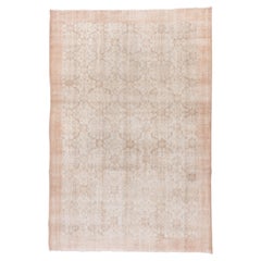 Vintage Shabby Chic Turkish Sparta Rug, Ivory Allover Field, Peach Borders