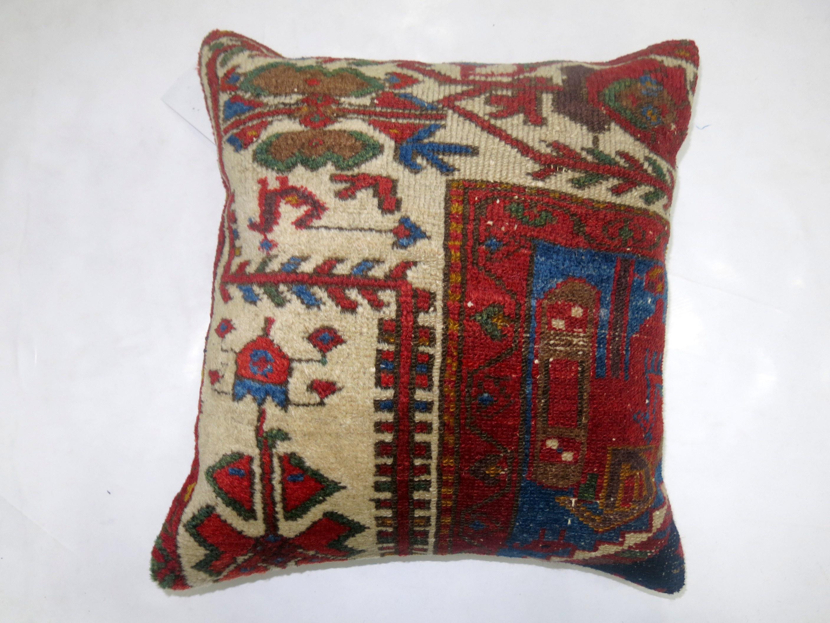 Heriz Serapi Vintage Shabby Persian Rug Pillow