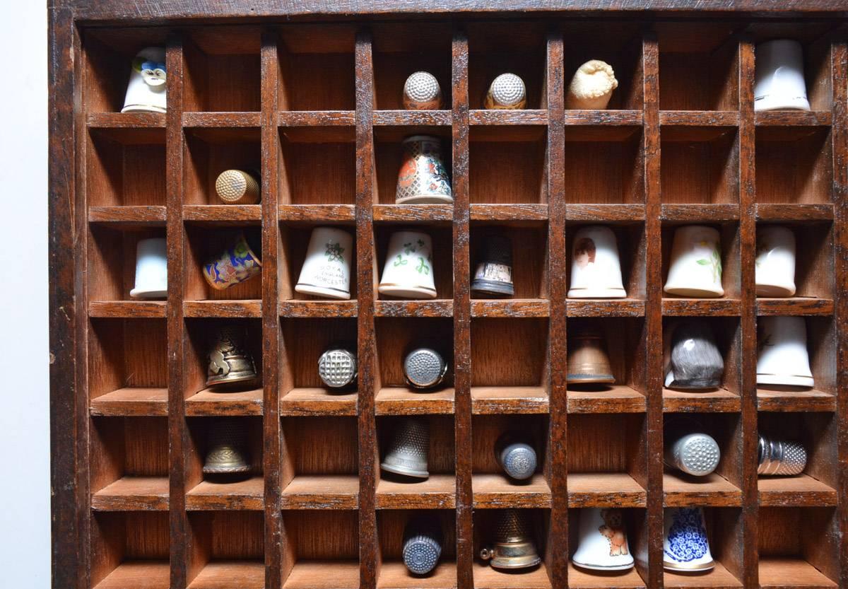 Vintage Shadow Box with Collection of Antique and Vintage Thimbles In Excellent Condition In Sheffield, MA