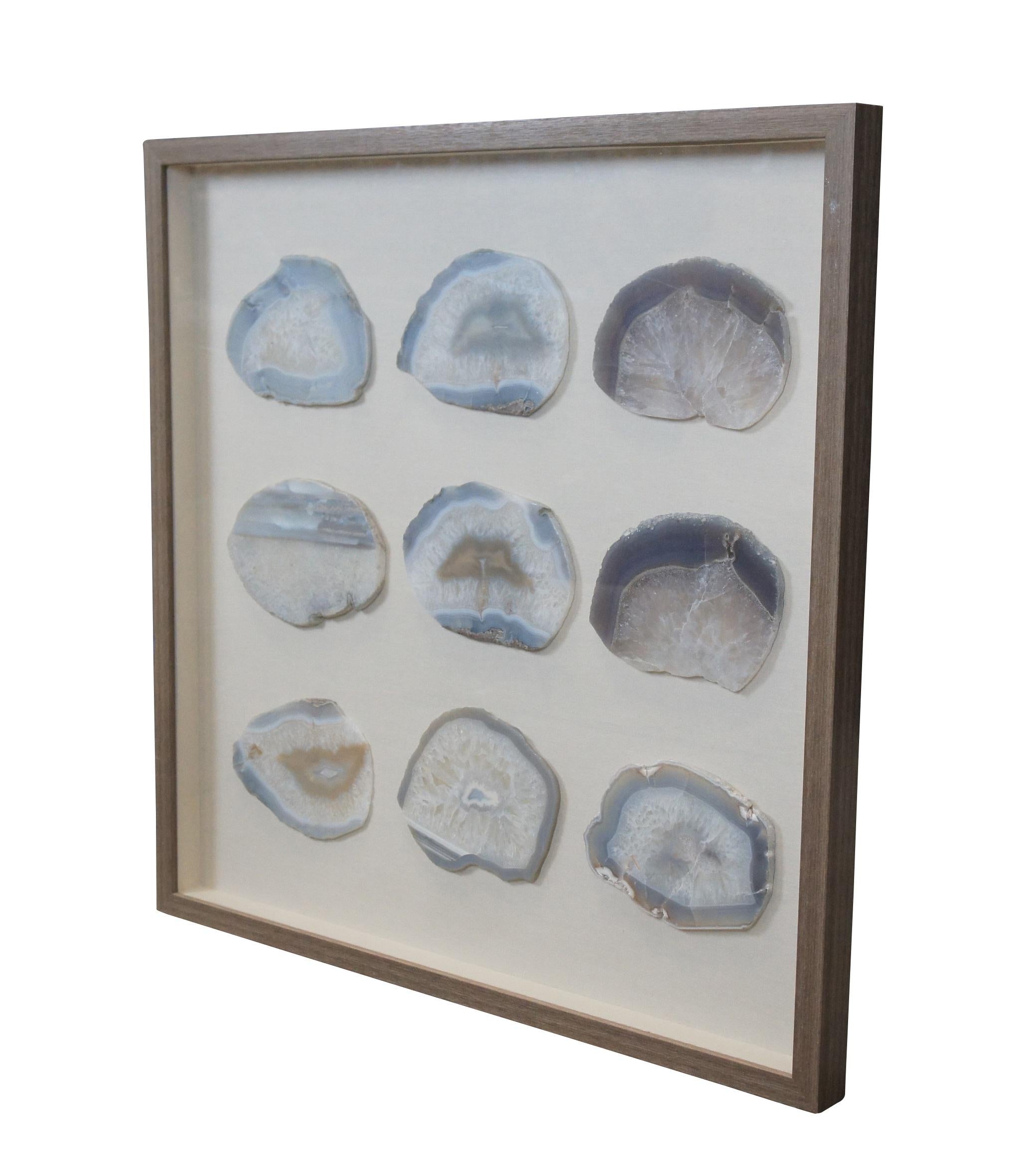 Vintage Shadowbox Wall Art Geode Chalcedony Agate Crystal Rock Slices 32