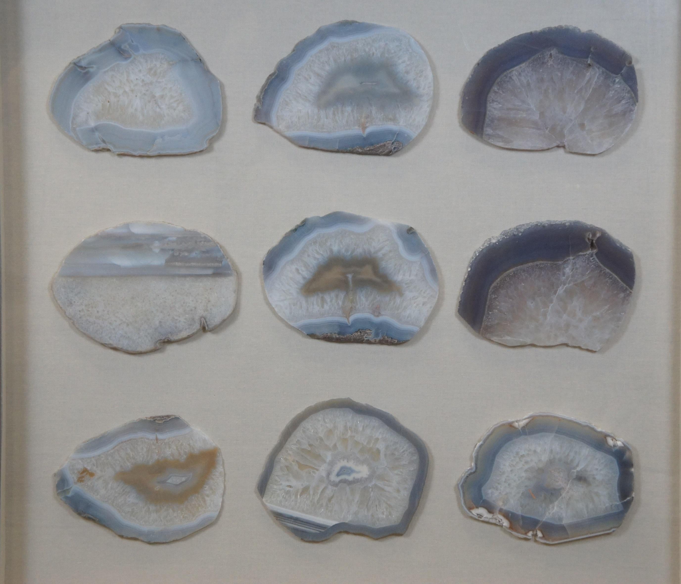 Vintage Shadowbox Wall Art Geode Chalcedony Agate Crystal Rock Slices 32