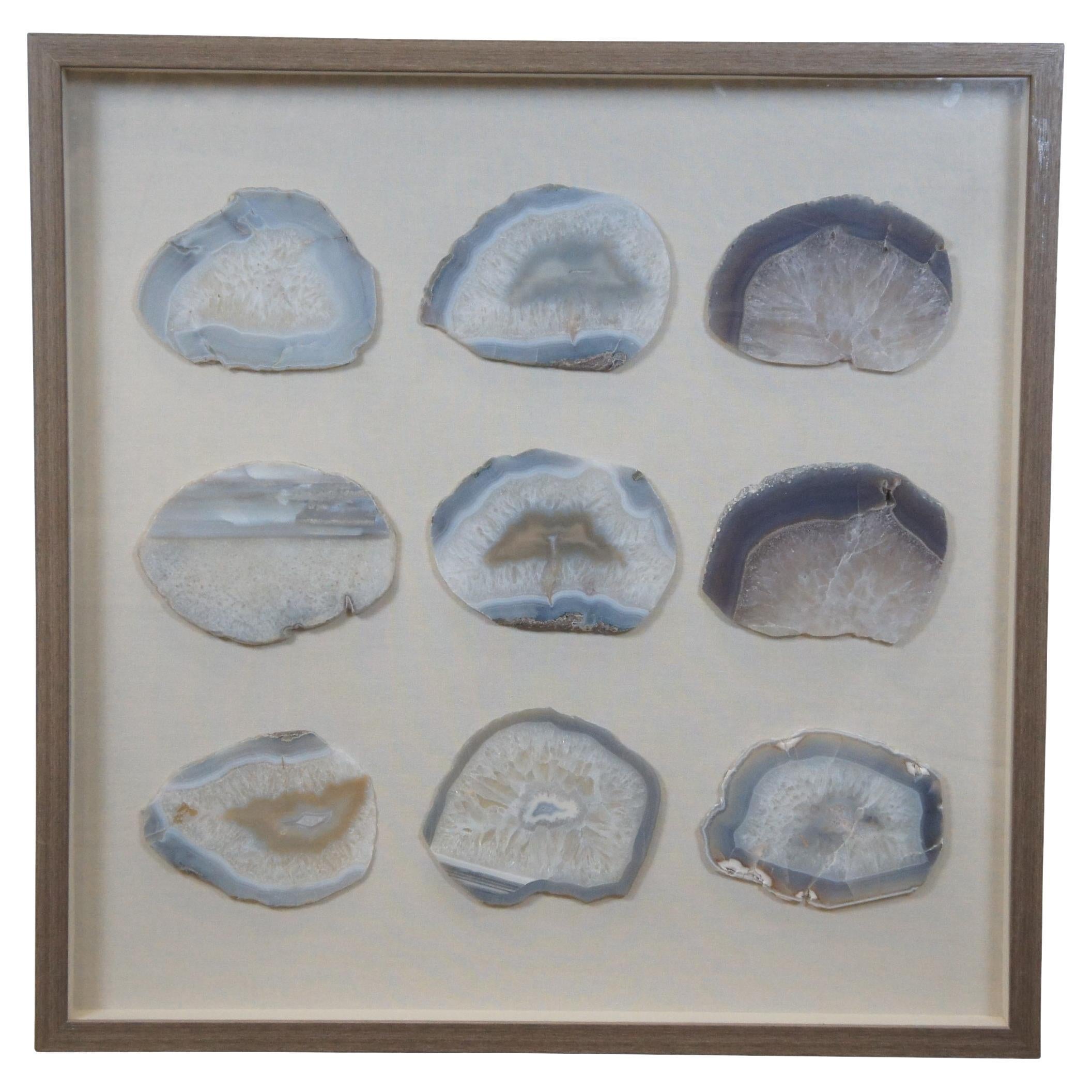 Vintage Shadowbox Wall Art Géode Chalcedony Agate Crystal Rock Slices 32"