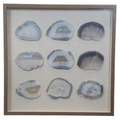 Vintage Shadowbox Wall Art Géode Chalcedony Agate Crystal Rock Slices 32"