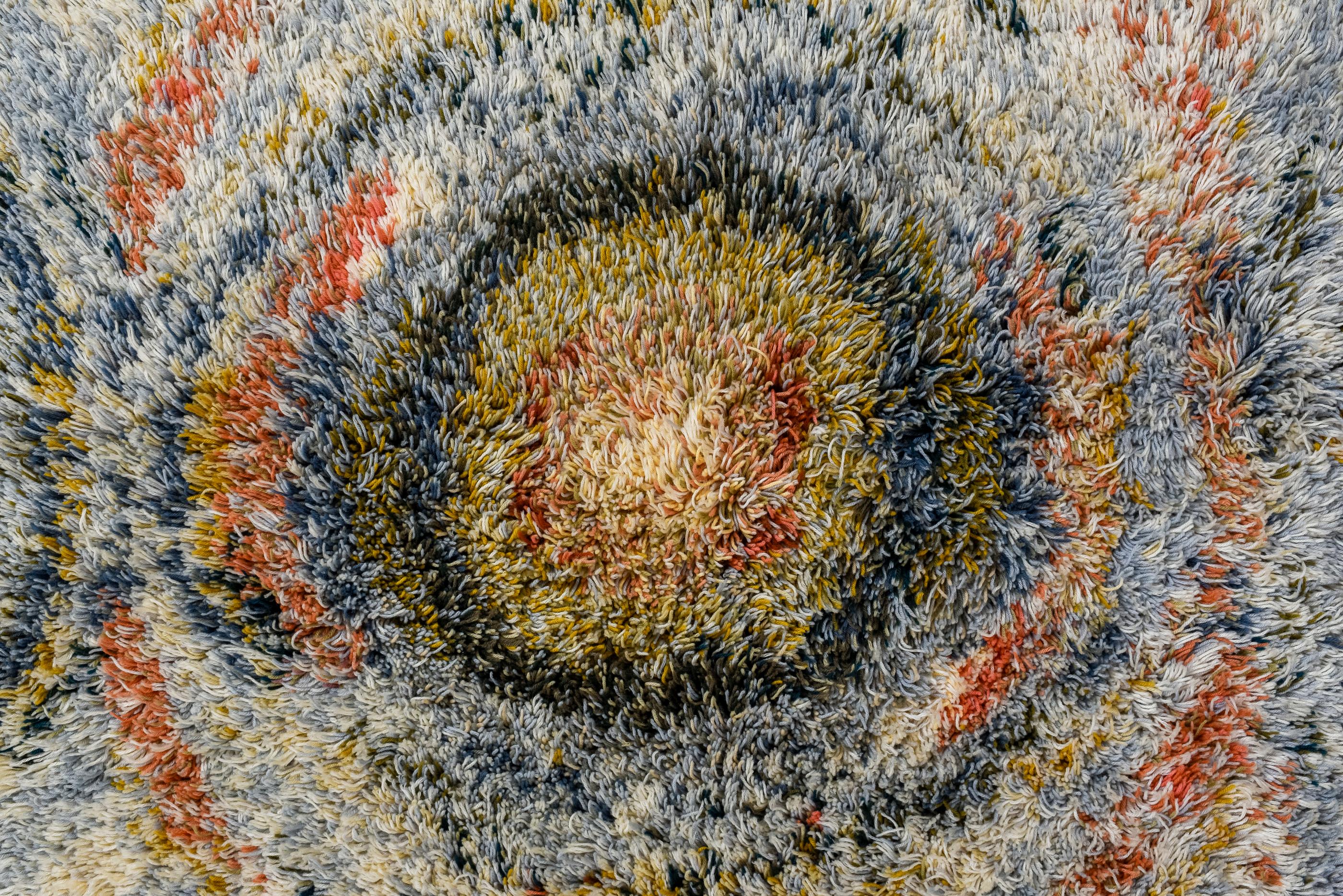 Vintage Shaggy Swedish Rug with Colorful Circles In Good Condition For Sale In New York, NY