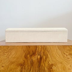 Vintage Shagreen Maitland Smith White Hinged Box with Divided Interior