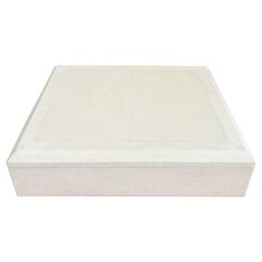 Vintage Shagreen Maitland Smith White Hinged Box with Divided Interior
