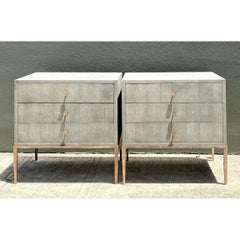 Vintage Shagreen Nightstands on Brass Base - Pair