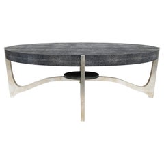 Vintage Shagreen Oval Coffee Table on a Silvered Metal Base