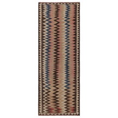 Vintage Shahsavan Ghazvin Persian Kilim Runner with Brown Chevrons - Rug & Kilim