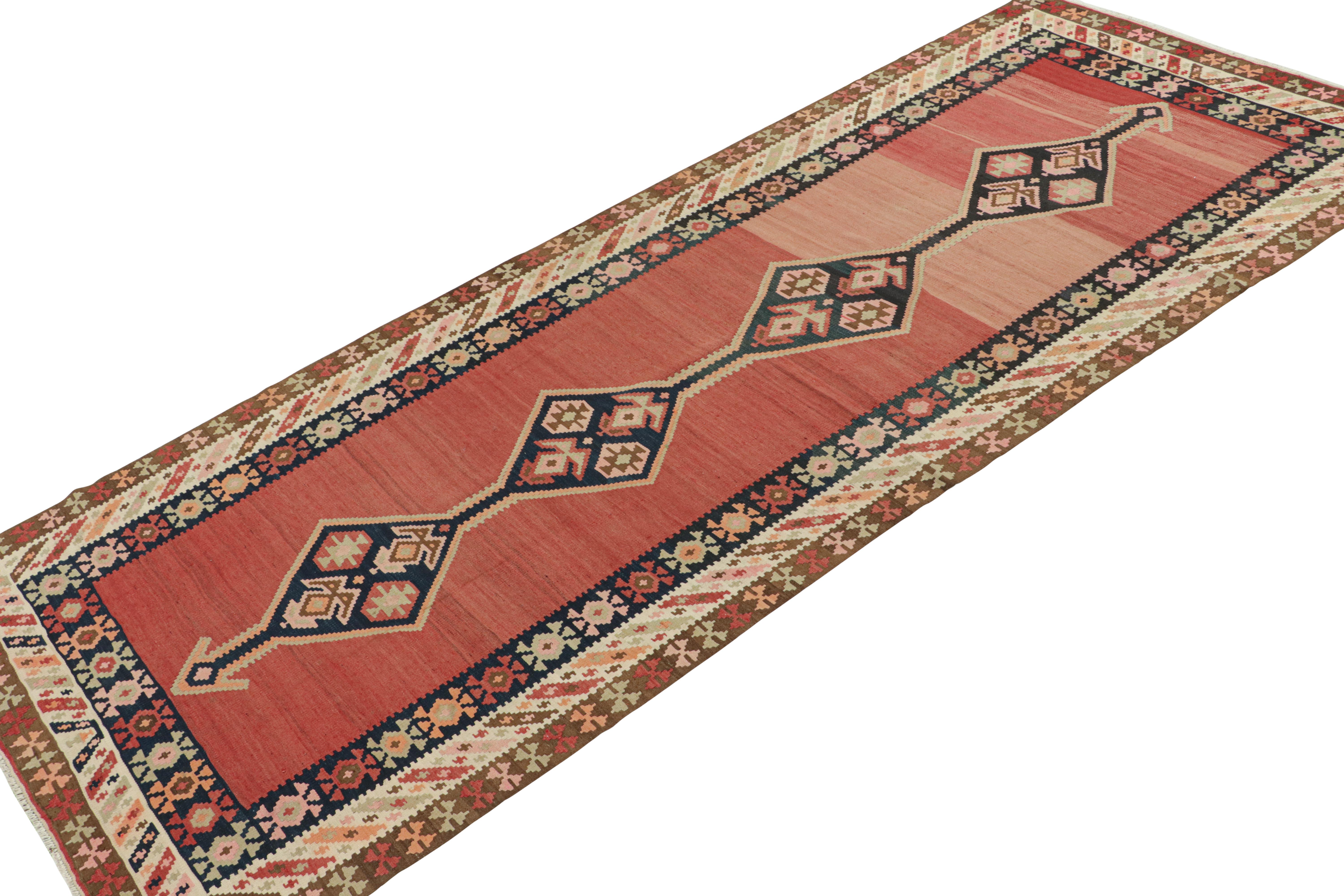 Tribal Vintage Shahsavan Persian Kilim in Red with Blue Medallion by Rug & Kilim For Sale