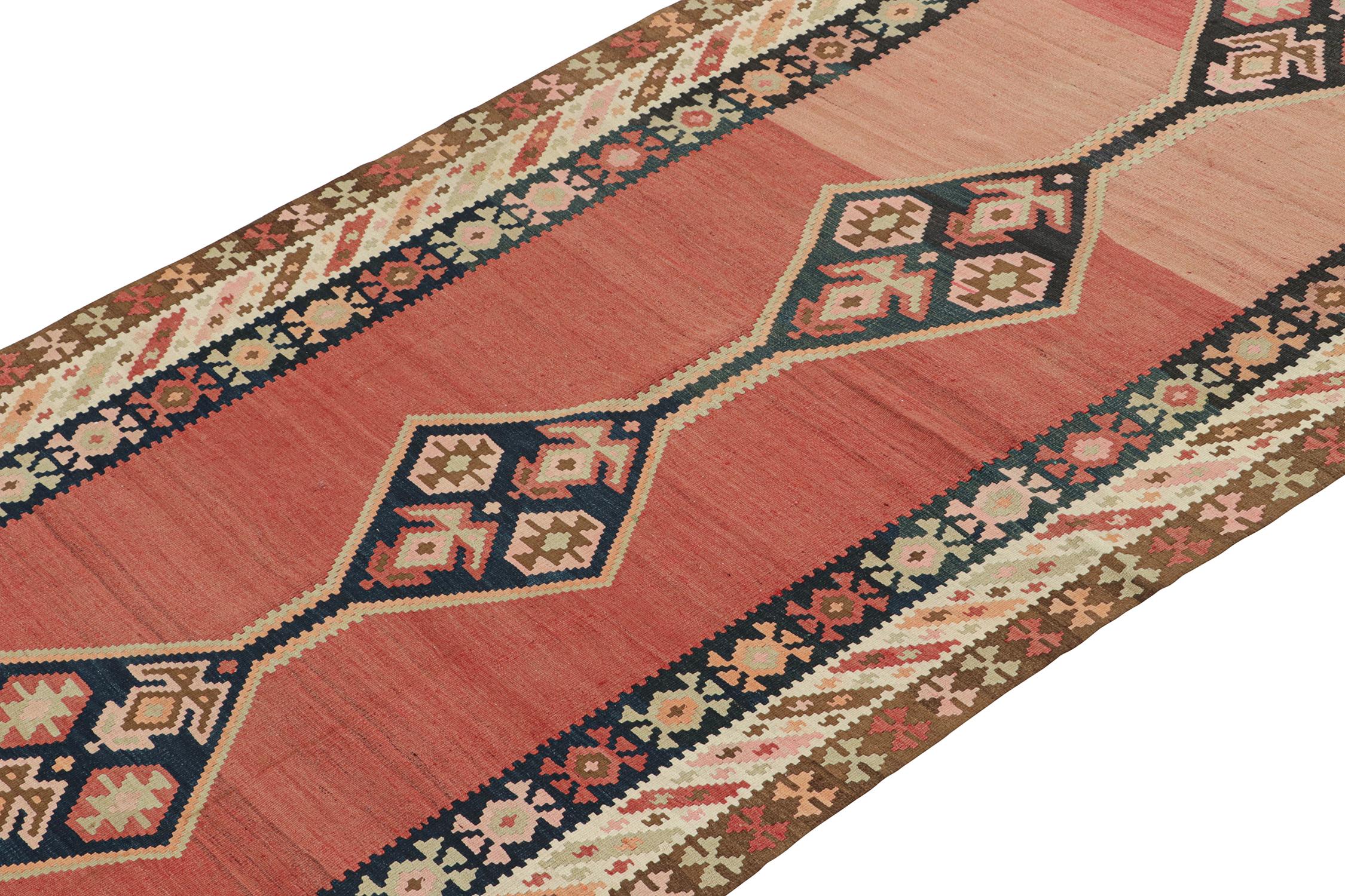 Hand-Knotted Vintage Shahsavan Persian Kilim in Red with Blue Medallion by Rug & Kilim For Sale