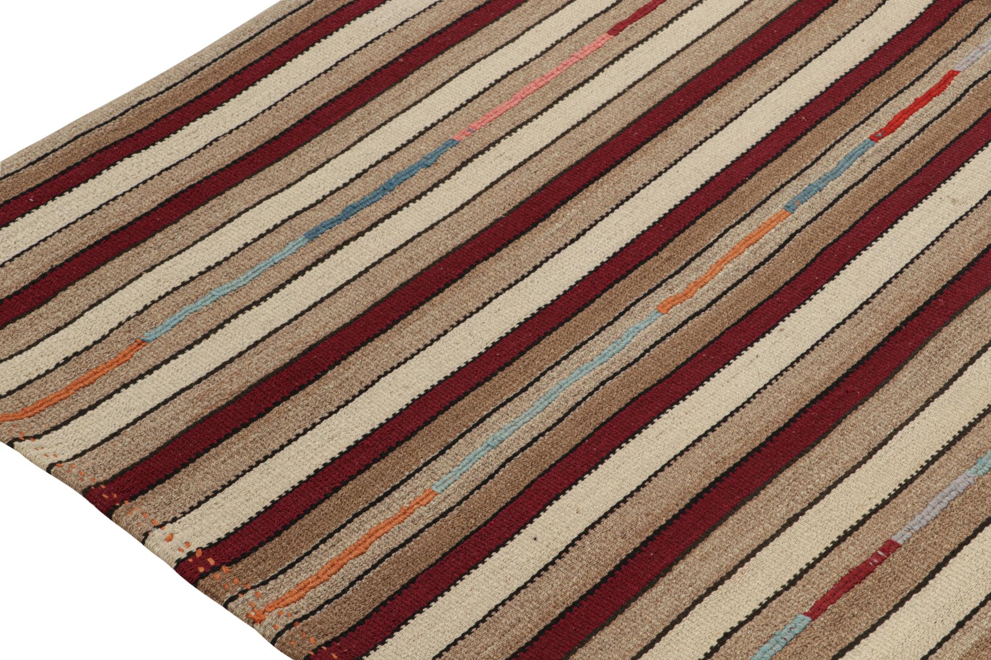 Mid-20th Century Vintage Shahsavan Palas Persian Kilim in Red, Beige-Brown Stripes For Sale