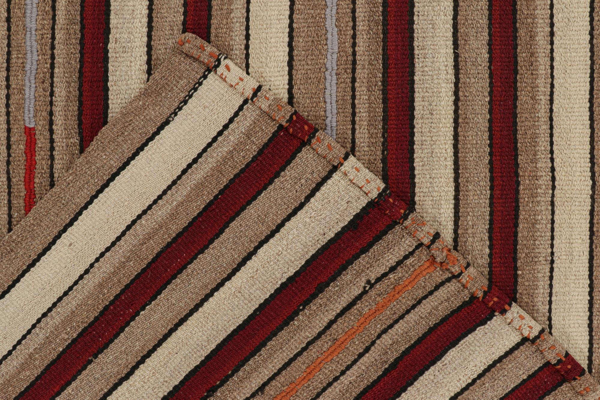 Wool Vintage Shahsavan Palas Persian Kilim in Red, Beige-Brown Stripes For Sale