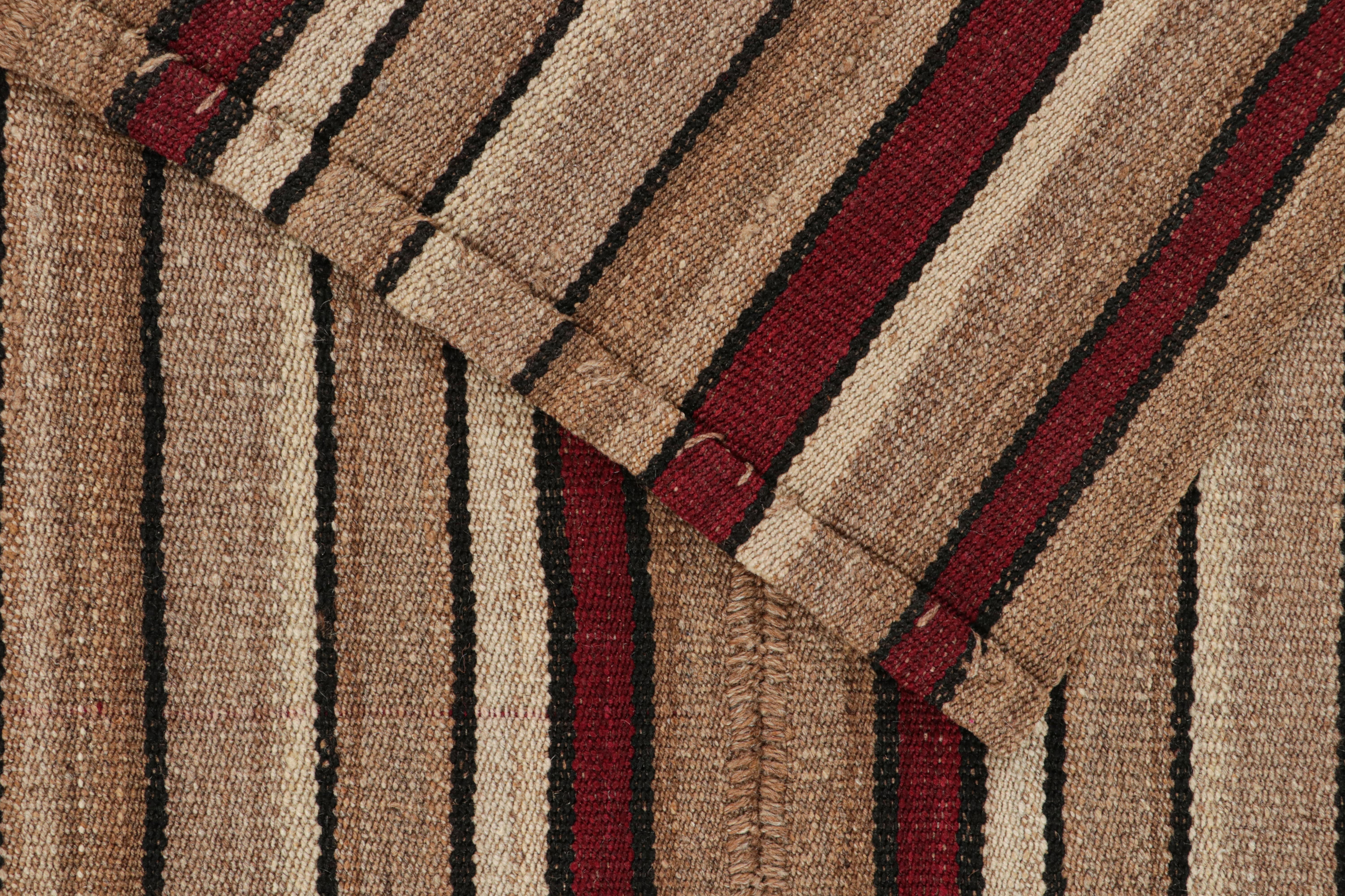 Wool Vintage Shahsavan Palas Persian Kilim in Red, Beige-Brown Stripes For Sale