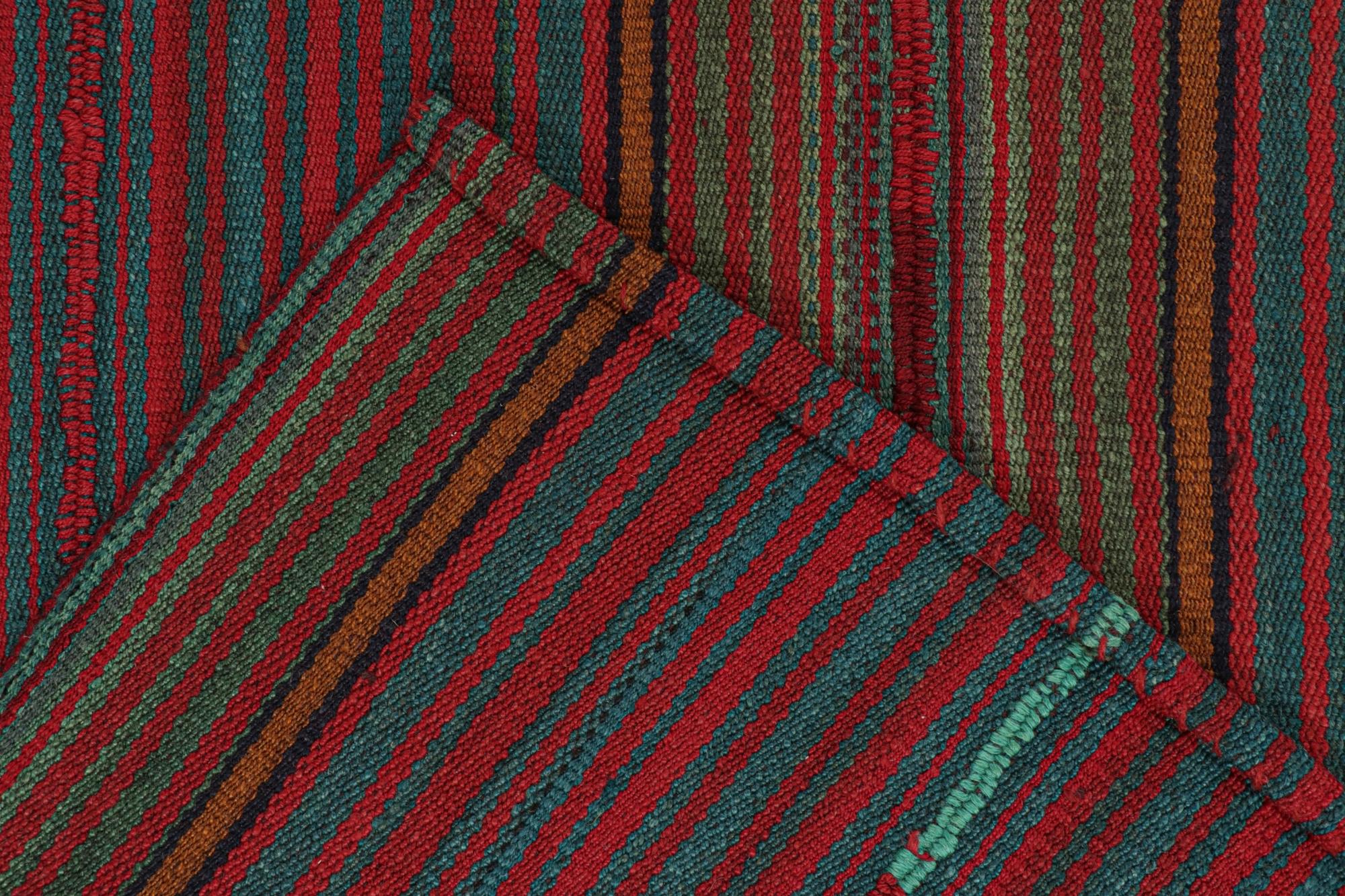Wool Vintage Shahsavan Palas Persian Kilim in Red & Blue Stripes For Sale