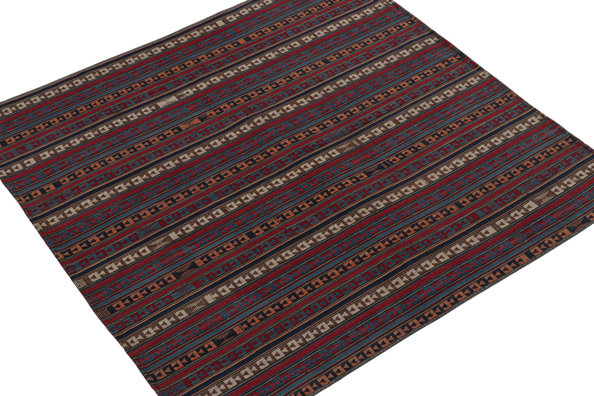 Tribal Vintage Shahsavan Persian Jajim Kilim with Stripes and Geometry