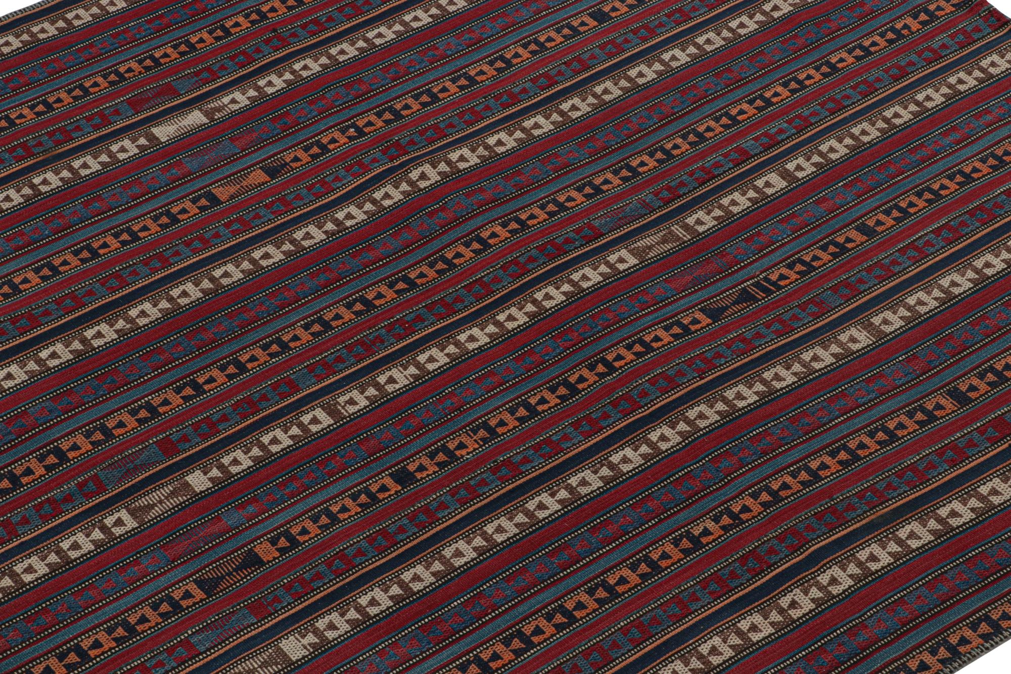 Hand-Knotted Vintage Shahsavan Persian Jajim Kilim with Stripes and Geometry