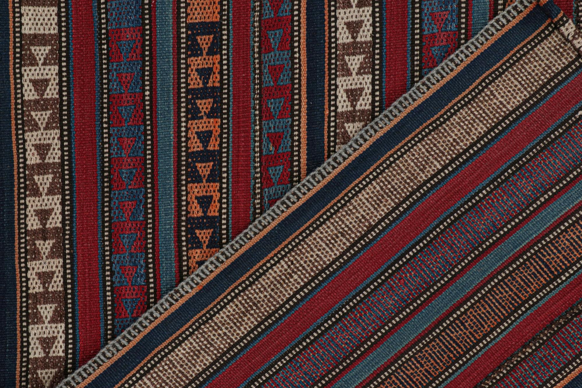Wool Vintage Shahsavan Persian Jajim Kilim with Stripes and Geometry