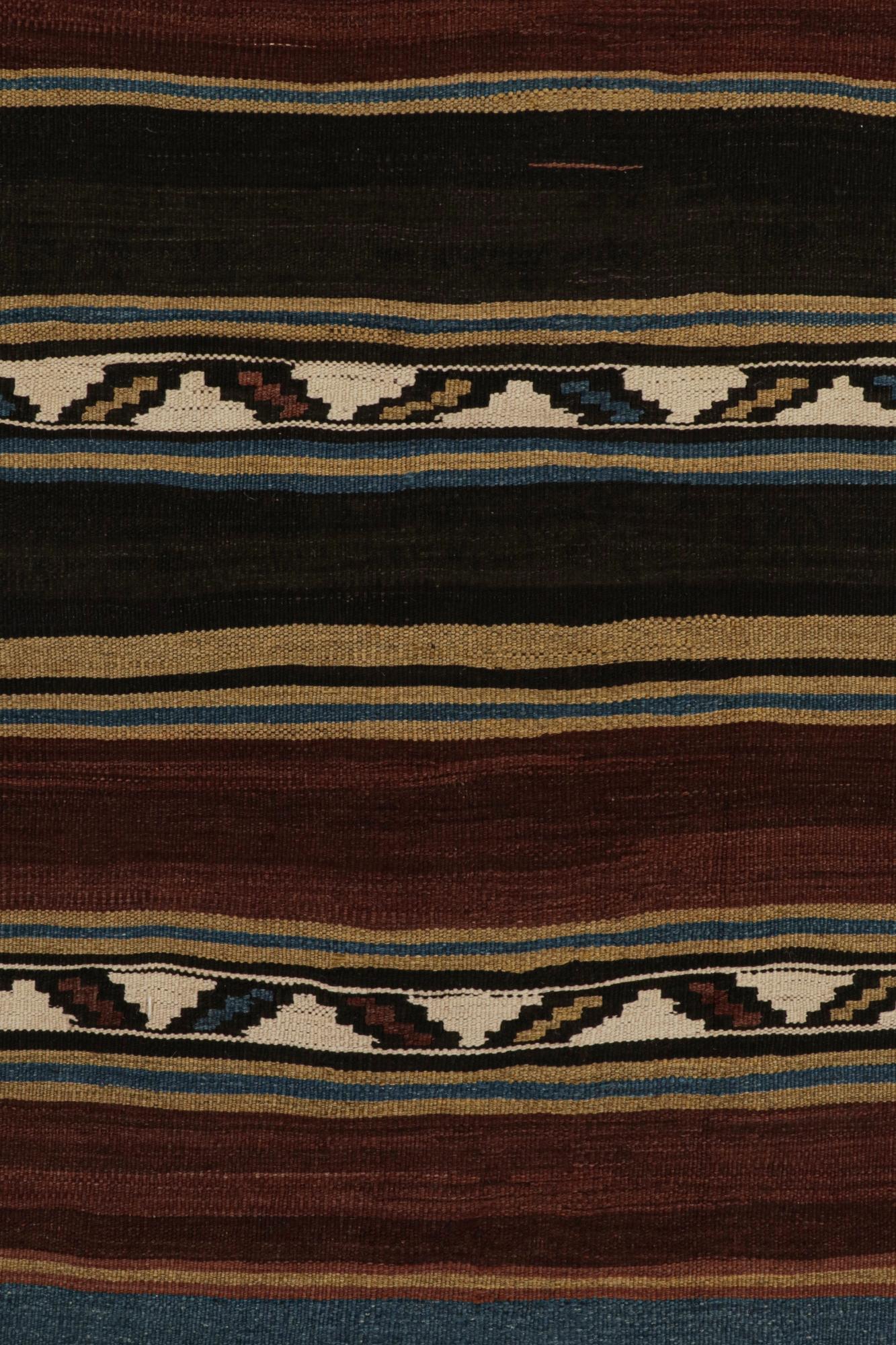 Tribal Vintage Shahsavan Persian Kilim in Beige, Brown & Blue For Sale
