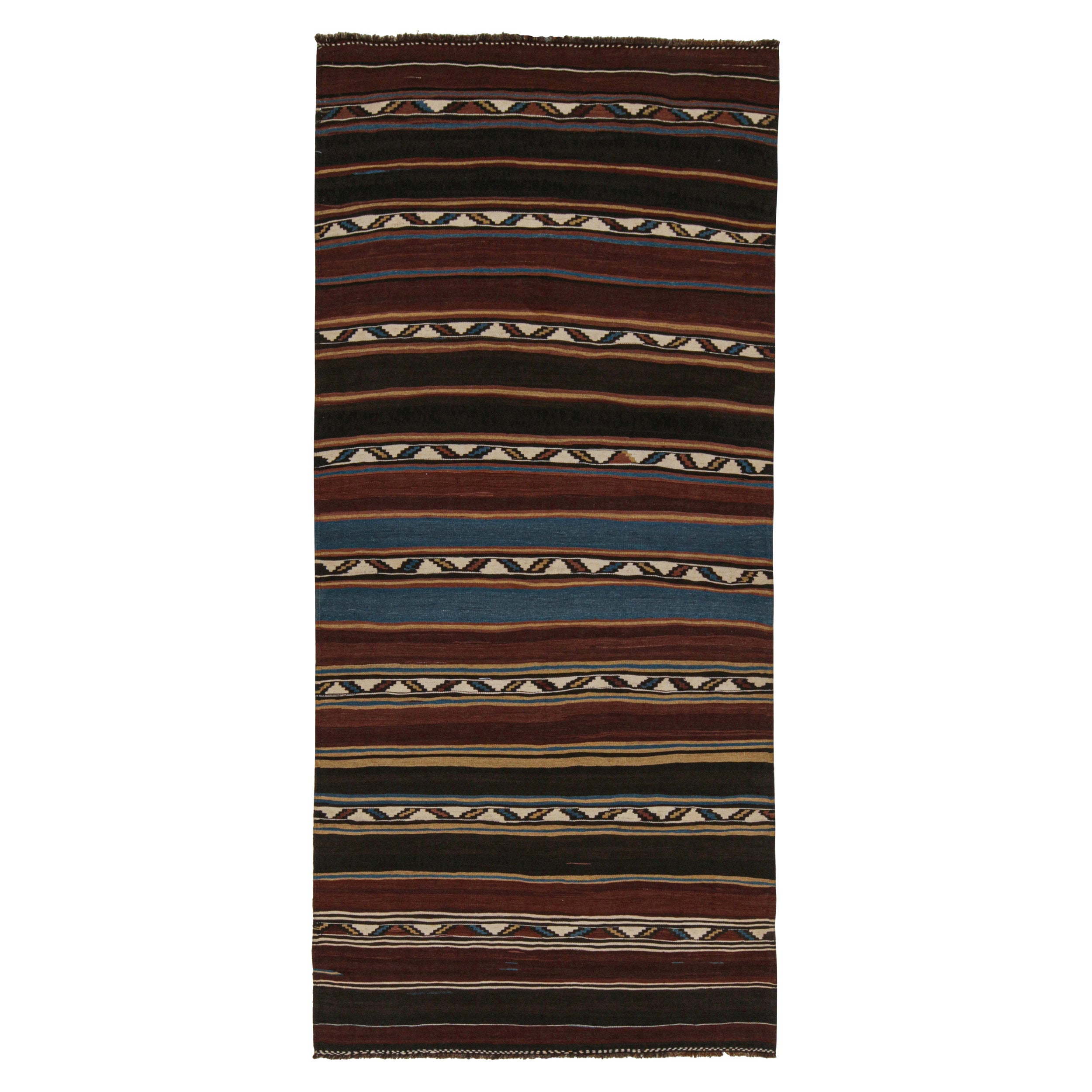 Kilim persiano vintage Shahsavan in beige, marrone e blu in vendita