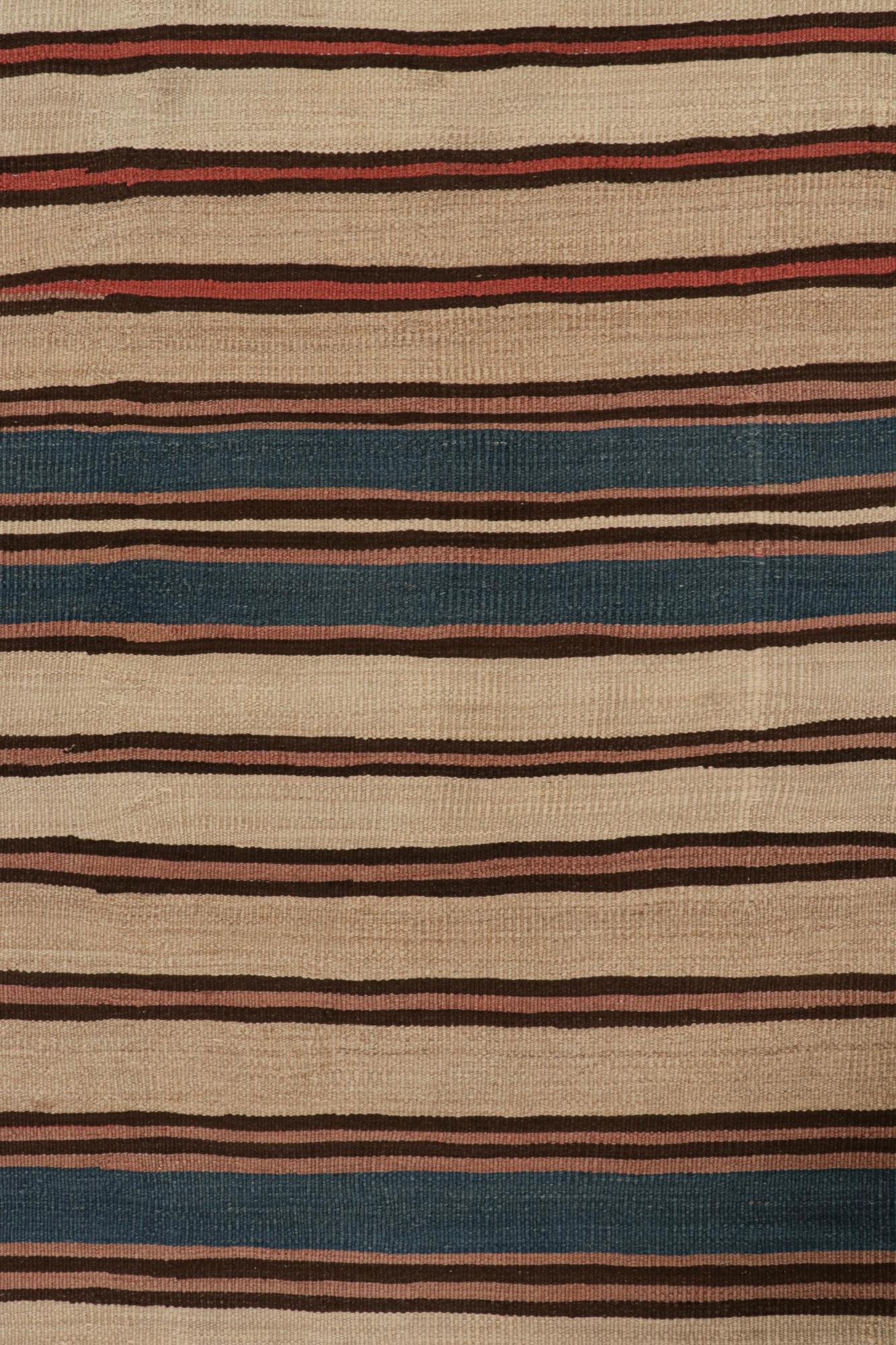 Tribal Vintage Shahsavan Persian Kilim in Beige, Brown & Blue Stripes by Rug & Kilim