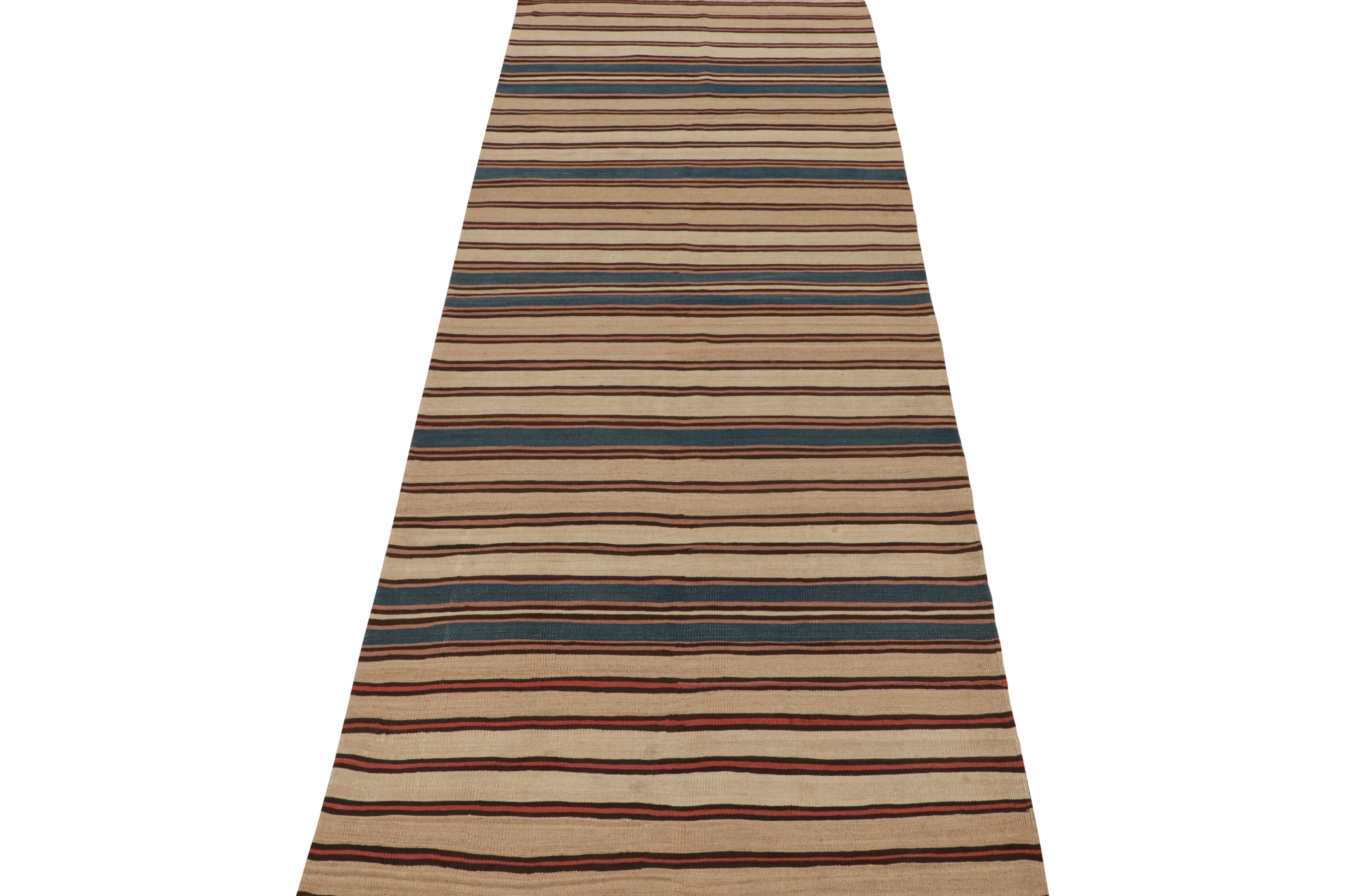Vintage Shahsavan Persian Kilim in Beige, Brown & Blue Stripes by Rug & Kilim In Good Condition In Long Island City, NY