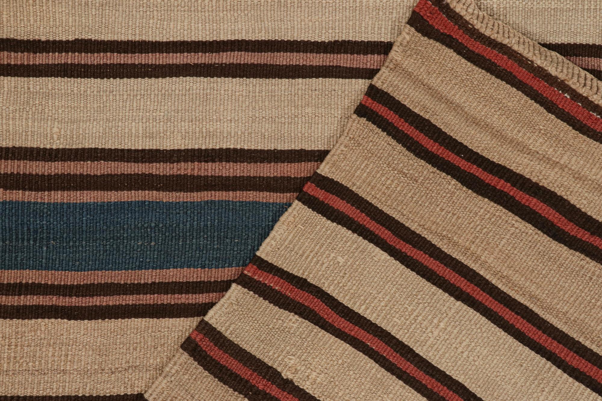 Wool Vintage Shahsavan Persian Kilim in Beige, Brown & Blue Stripes by Rug & Kilim