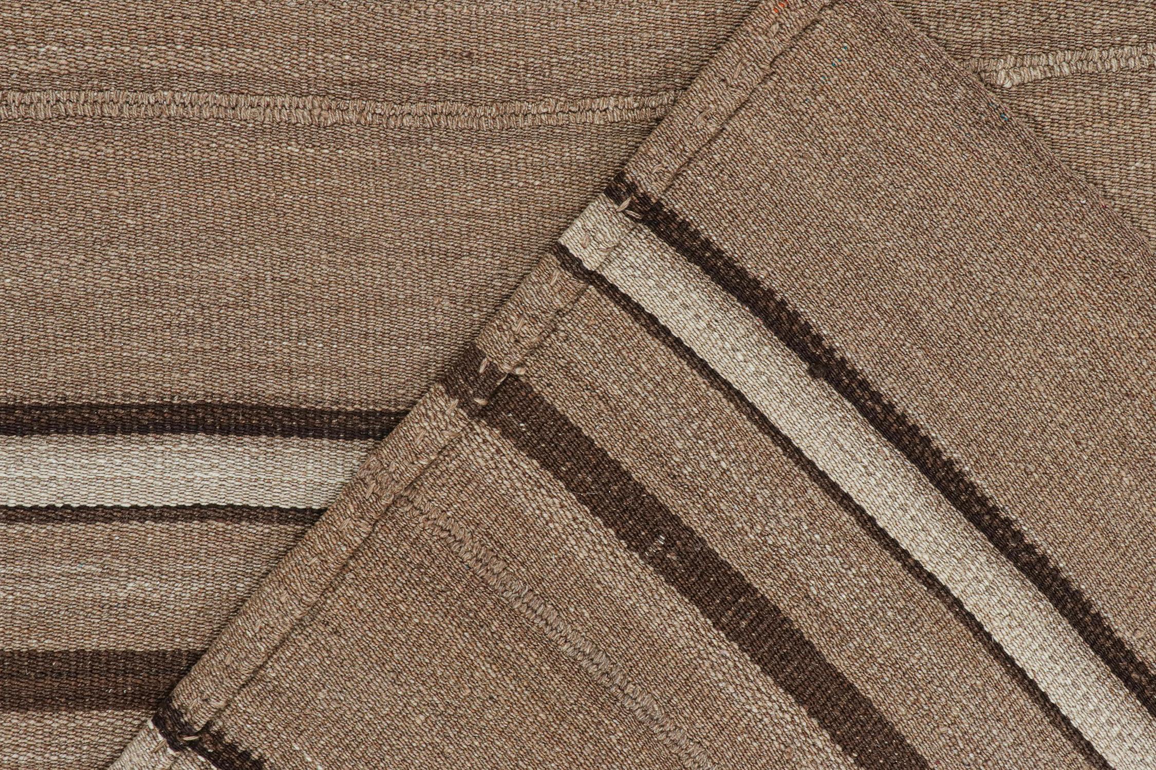 Wool Vintage Shahsavan Persian Kilim in Beige-Brown Stripes by Rug & Kilim For Sale