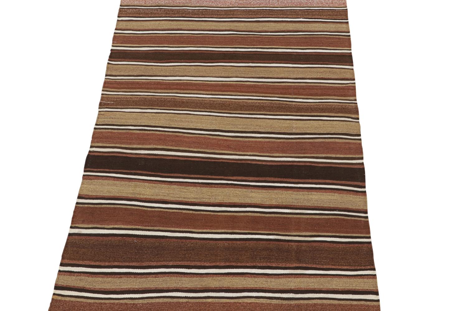 Hand-Knotted Vintage Shahsavan Persian Kilim in Beige-Brown & White Stripes For Sale
