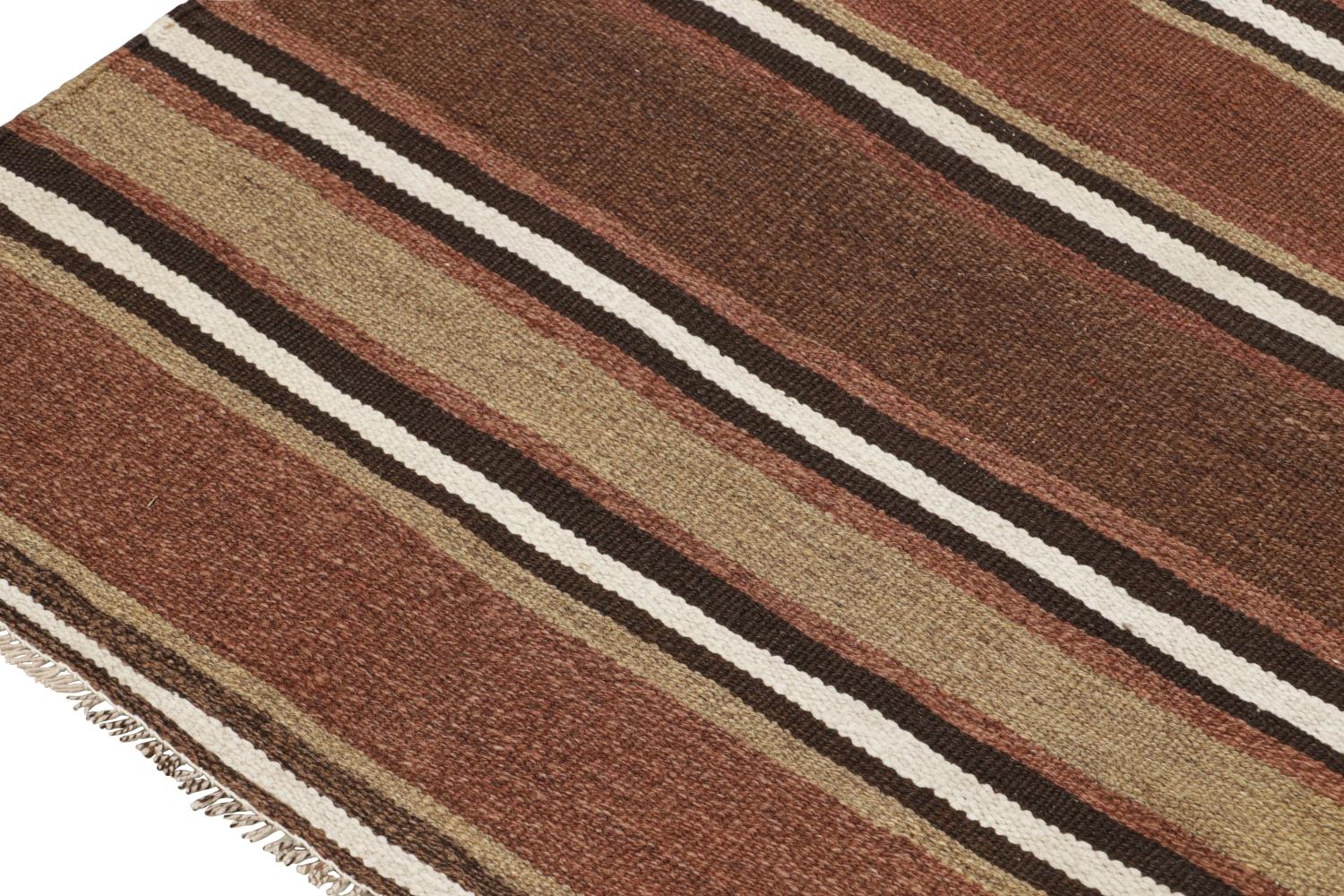 Mid-20th Century Vintage Shahsavan Persian Kilim in Beige-Brown & White Stripes For Sale