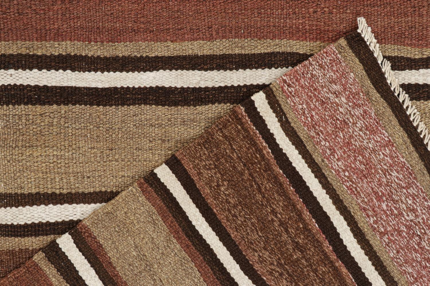Wool Vintage Shahsavan Persian Kilim in Beige-Brown & White Stripes For Sale