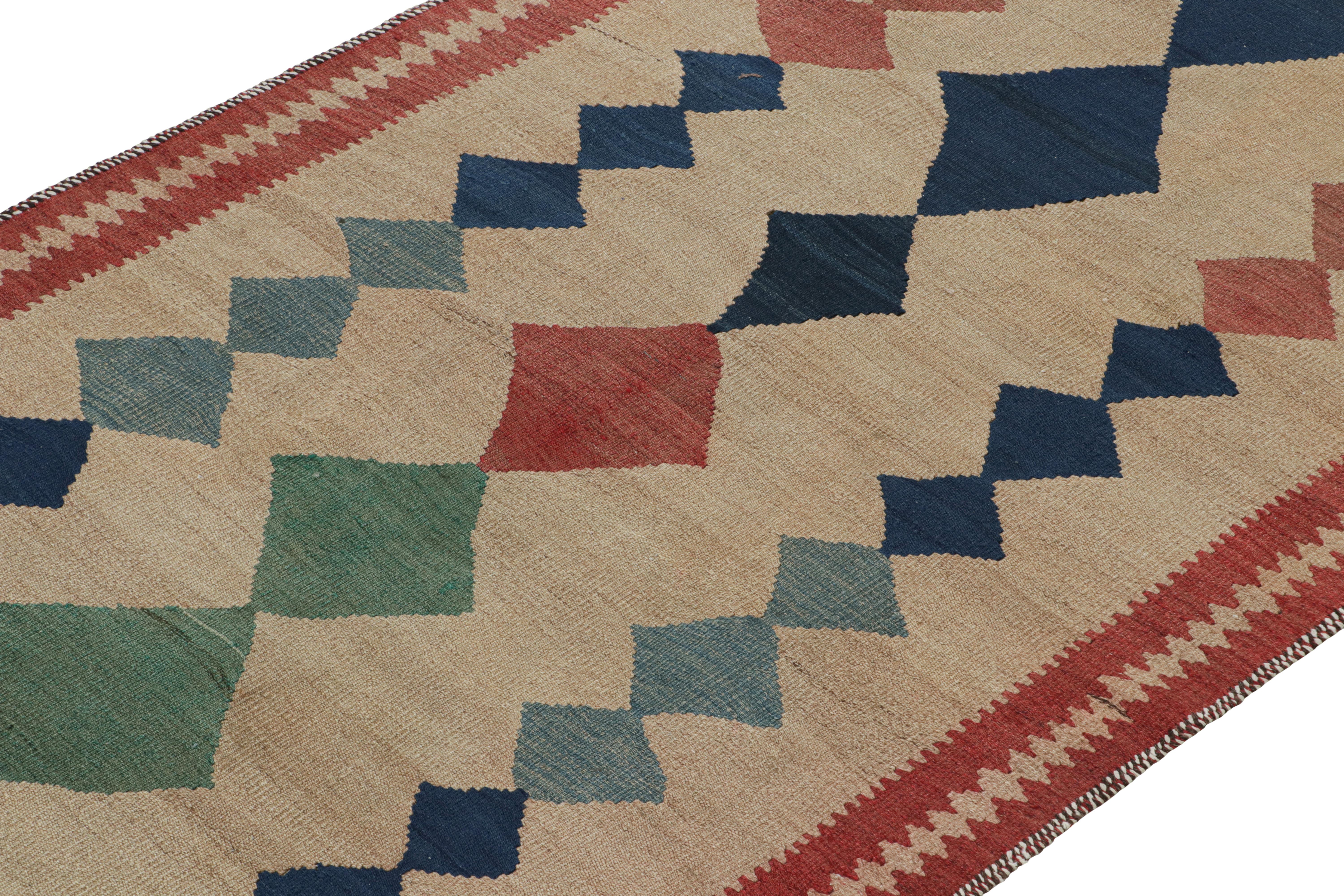 Hand-Knotted Vintage Shahsavan Persian Kilim in Beige with Diamond Pattern by Rug & Kilim For Sale