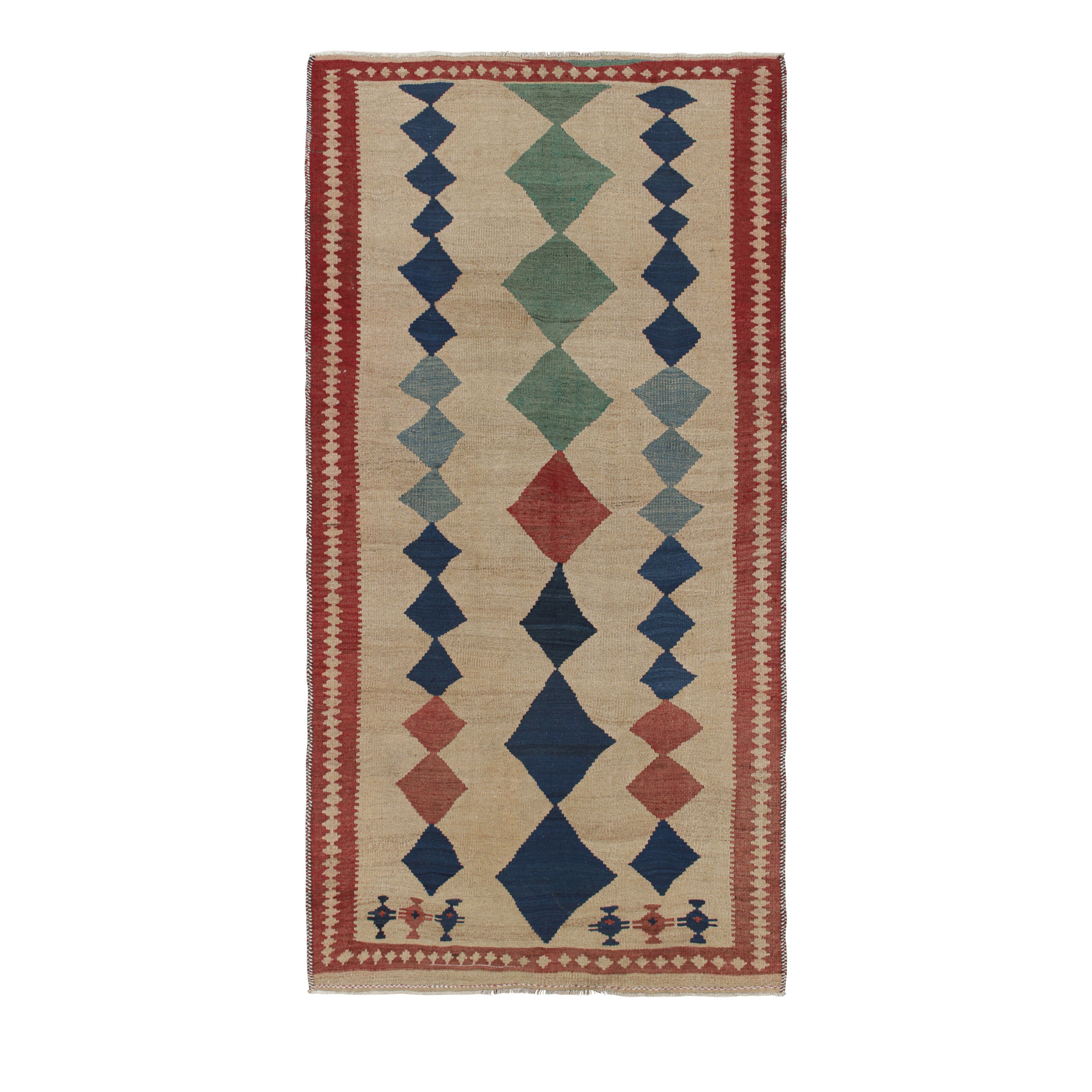 Shahsavan Persischer Kelim in Beige mit Diamantmuster von Teppich & Kilim im Angebot