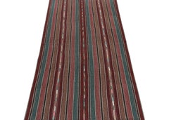 Vintage Shahsavan Persian Kilim in Blue, Brown & Maroon Stripes by Rug & Kilim
