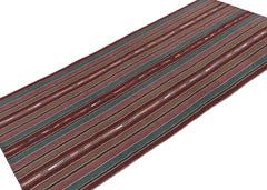 Vintage Shahsavan Persian Kilim in Blue, Brown & Maroon Stripes by Rug & Kilim