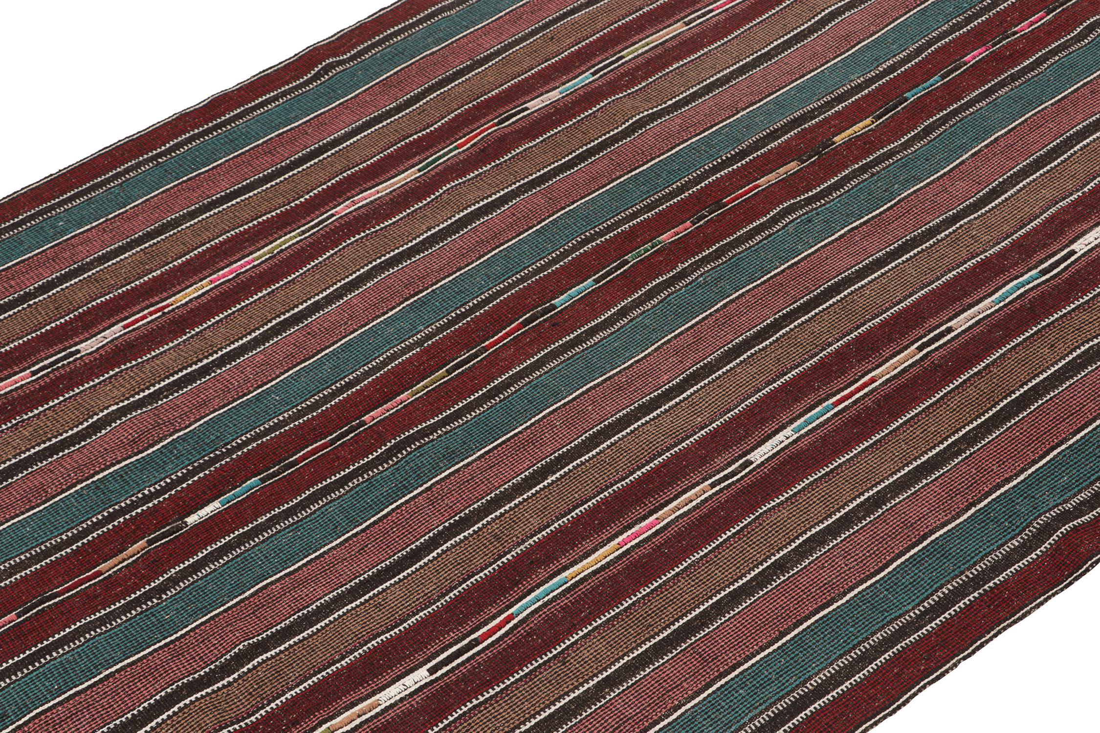 Vintage Shahsavan Persian Kilim in Blue, Brown & Maroon Stripes by Rug & Kilim In Good Condition For Sale In Long Island City, NY