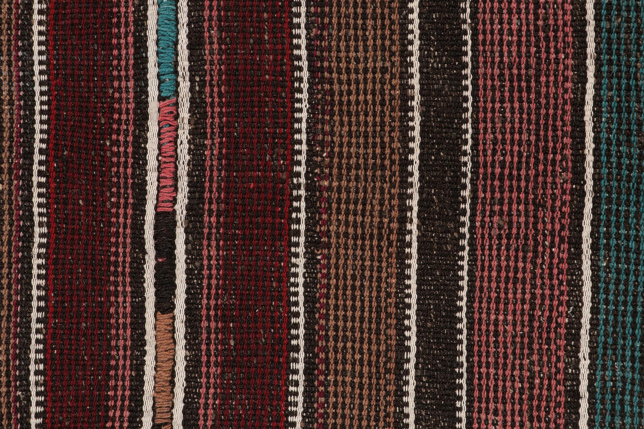 Wool Vintage Shahsavan Persian Kilim in Blue, Brown & Maroon Stripes by Rug & Kilim For Sale