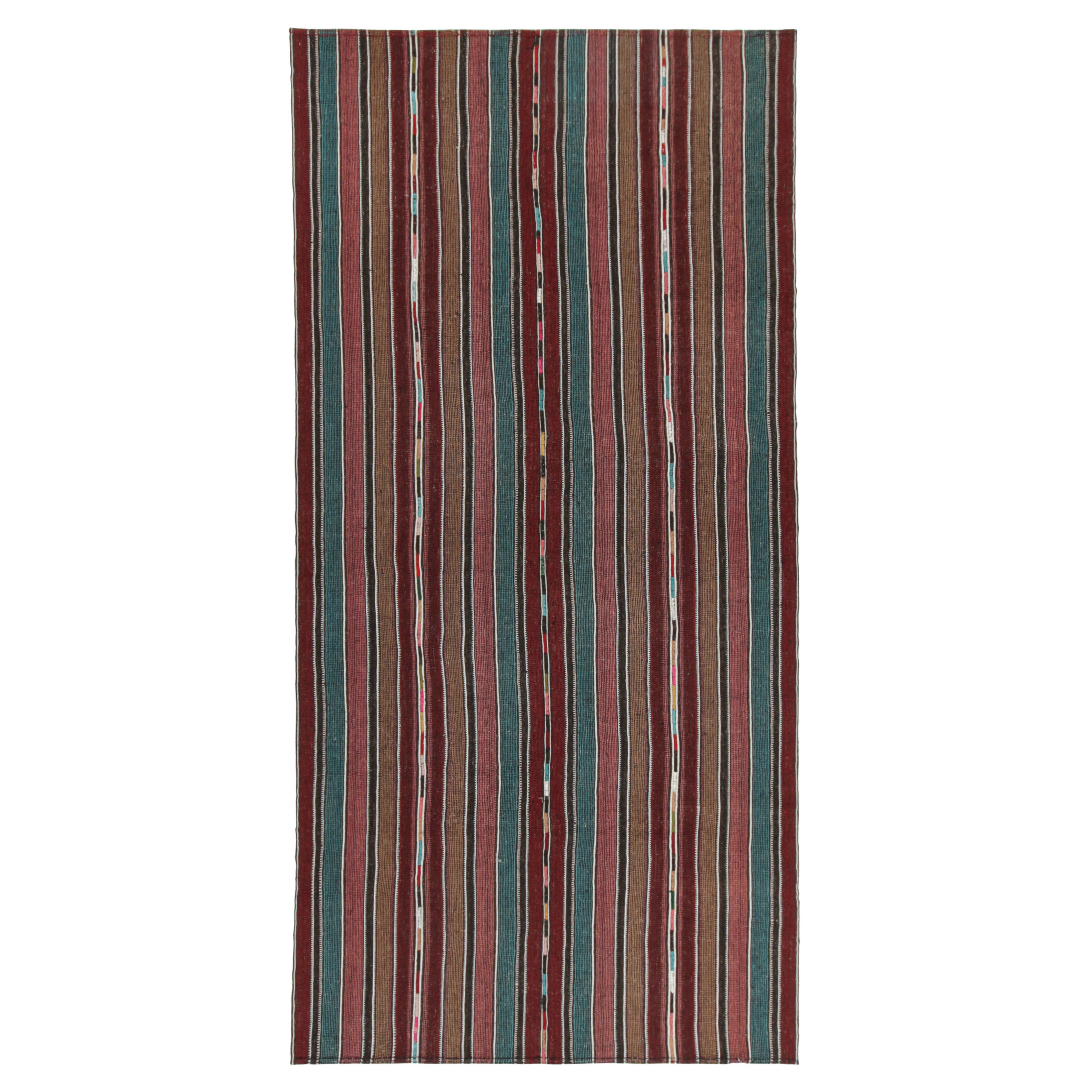 Kilim persiano vintage Shahsavan a strisce blu, marroni e marroni di Rug 
Kilim