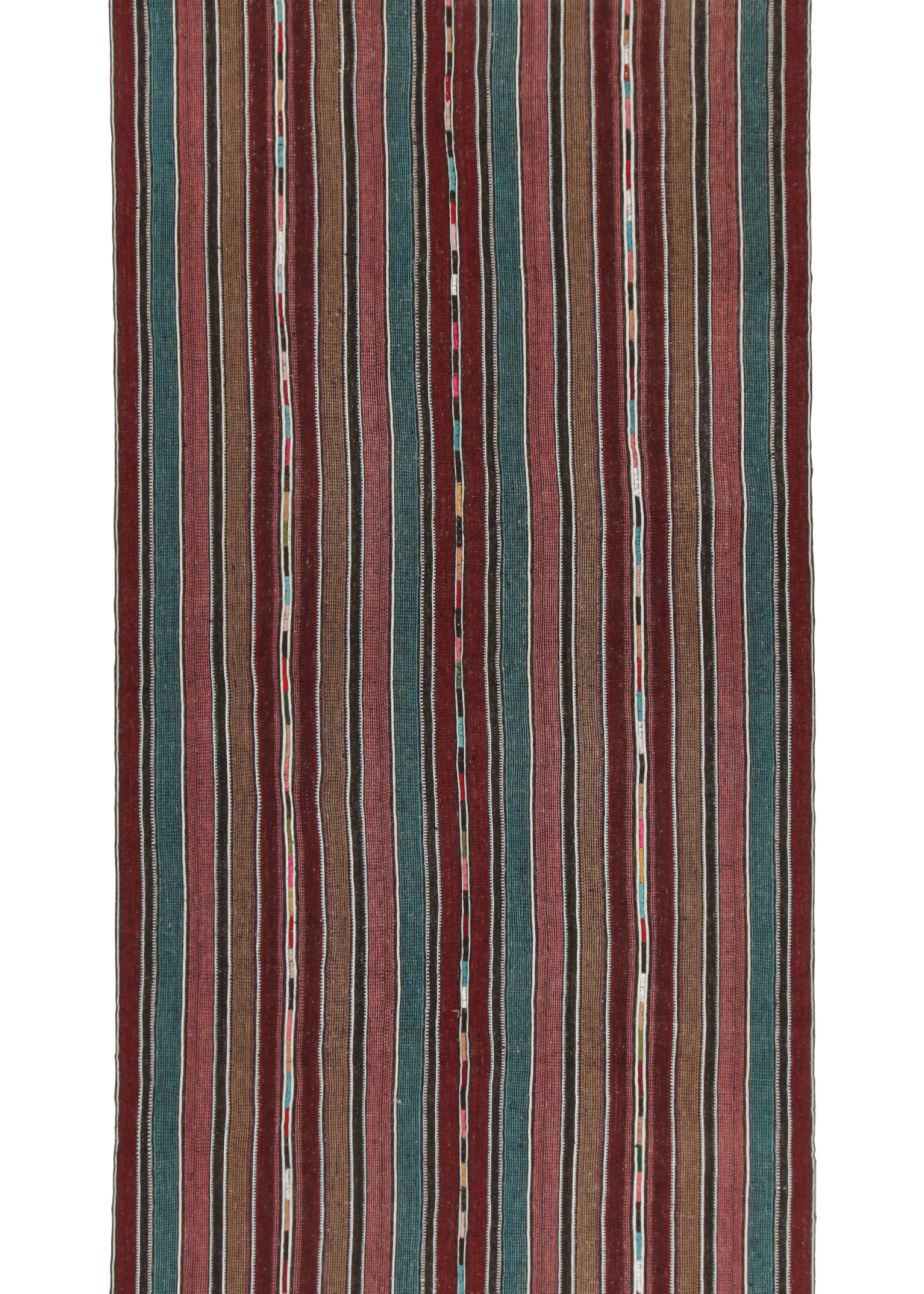 Kilim persiano vintage Shahsavan a strisce blu, marroni e marroni di Rug 
Kilim