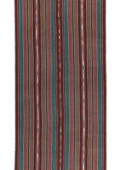 Kilim persiano vintage Shahsavan a strisce blu, marroni e marroni di Rug 
Kilim