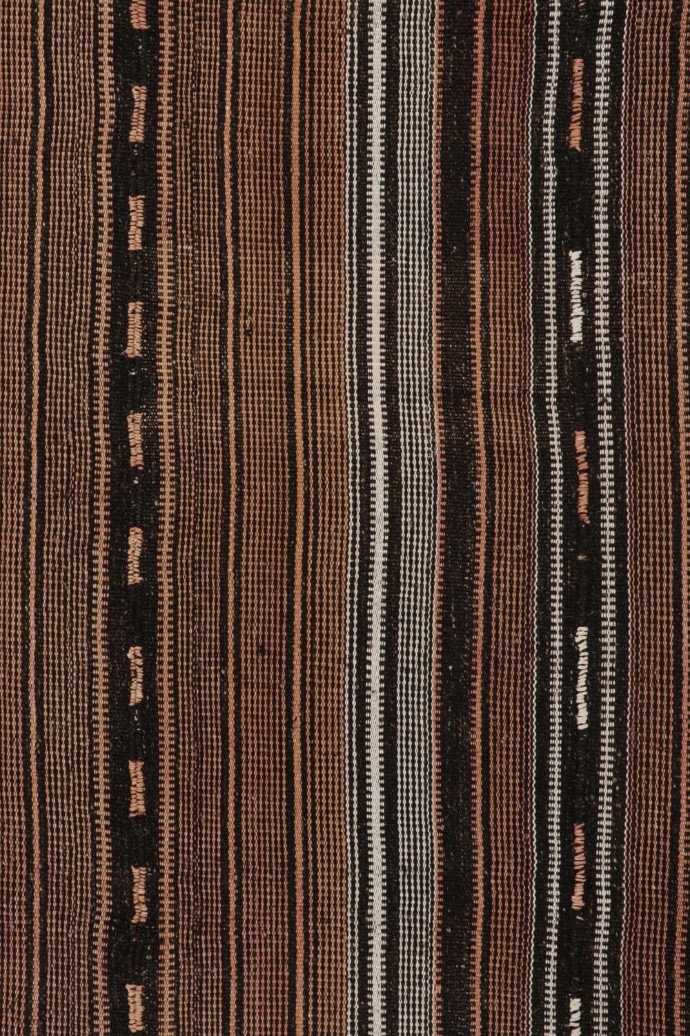 Tribal Vintage Shahsavan Persian Kilim in Brown with Beige Stripes For Sale