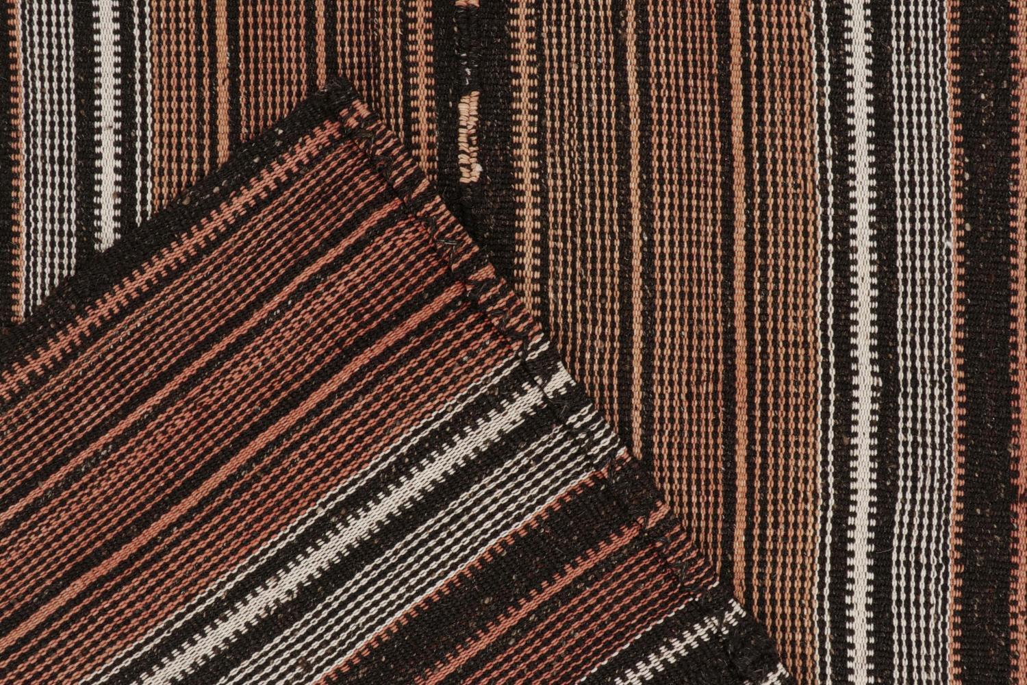 Wool Vintage Shahsavan Persian Kilim in Brown with Beige Stripes For Sale